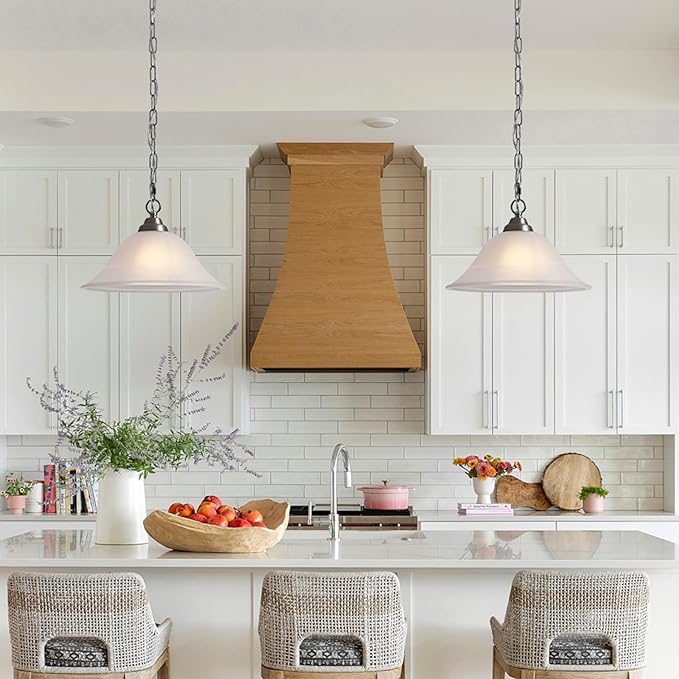 Vintage Plug in Pendant Light,Hanging Lights with Plug in Cord,16.4Ft Cord & 14.7Ft Chain Dimmable Brushed Nickel Hanging Light Fixture,Hanging Lamp with On/Off Switch for Kitchen,Bedroom,Living Room