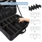 gzcz Large Capacity Travel Makeup Train Case,Professional Cosmetic Bags for Women,Portable Makeup Brush Bag Organizer Storage with Adjustable Dividers and Shoulder Strap