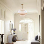25.6" Gold Drum Chandelier with White Linen Lampshade 6-Light Modern Farmhouse Chandelier Light Fixture for Living Room, Dining Room, Kitchen Island, Entryway, Stairway