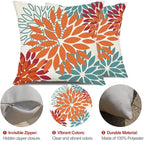 DFXSZ Orange Teal Red Flower Pillow Covers 22x22 Inch Set of 2 Fall Throw Pillows Outdoor Waterproof Decor for Living Room Sofa Patio Funiture Garden Floral Polyester Pillow Covers 002Y22