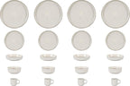 HomeVss, Nordic Shape Rising Rim Stoneware 20pc Dinnerware Set, Matte White with Speckle Finished Effect