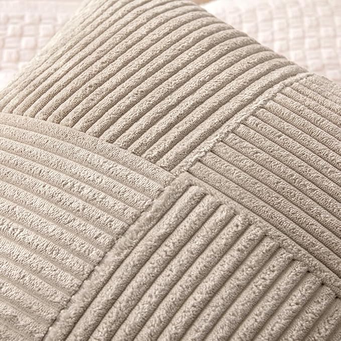 MIULEE Light Brown Corduroy Pillow Covers Pack of 2 Boho Decorative Spliced Throw Pillow Covers Soft Solid Couch Pillowcases Cross Patchwork Textured Cushion Covers for Living Room Bed Sofa 18x18 inch