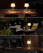 UMEXUS Cordless Lamp Rechargeable Table Lamps, 5000mAh Battery Operated Lights, 3 Level Brightness Dimmable, Portable Night Bedside Light for Patio, Restaurant, Dining, Fabric Shade, Antique Brass