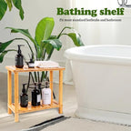 Bamboo Shower Bench Stool, Shower Stool for Inside Shower with Storage Shelf, Waterproof Shower Chair Spa Bath Seat, Bathroom Bench Seat for Adults for Indoor or Outdoor Use.