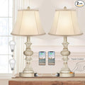PARTPHONER Touch Control Table Lamp Set of 2, 3-Way Dimmable Bedside Nightstand Lamp with 2 USB Charging Ports, Rustic Farmhouse Desk Lamp with Faux Silk Shade for Living Room, Bedroom - Washed White