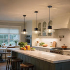 Glass Pendant Lights Kitchen Island, 1-Light Black Modern Pendant Light with Clear Glass, Mini Hanging Ceiling Lighting for Kitchen Sink Bathroom Bedroom, Adjustable Cord, OS-JJ1513-1PBK