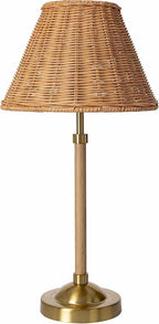 BoutiqueRugs Zakharivka Boho Bedside Table Lamp for Bedroom Nightstand - Iron End Side Lighting for Living Room - Shade Rattan - Beige, Gold - 19'' H