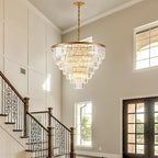 7-Tiers 22 Lights Gold Crystal Chandelier Luxury 35.46" Modern Contemporary Crystal Pendant Ceiling Lighting Crystals Light Fixture for Living Room Hotel Lobby Restaurant Foyer High Ceiling