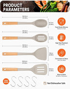 Silicone Cooking Utensils Set, Perfectly Angled for Frying, Mixing,Serving,Draining,Turning and Stirring, BPA-Free Matte Silicone, Wood Handles, Safe for Nonstick Cooking Surfaces,4 Pack (Khaki)