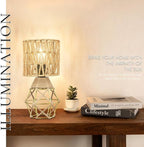 Hamilyeah Boho Table Lamps Set of 2, Small Desk Lamp with Woven Shade, Modern Farmhouse Bedside Lamp for Bedroom, Industrial Table Lamp for Living Room, Decorative Desk Lamp for Office or Nightstand