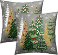 Christmas Throw Pillow Covers 20x20 Set of 2, Gold Green Xmas Trees Winter Grey Pillow Cases Double Sided Printed Soft Cotton Cushion Cover for Sofa Couch Farmhouse Home Decor