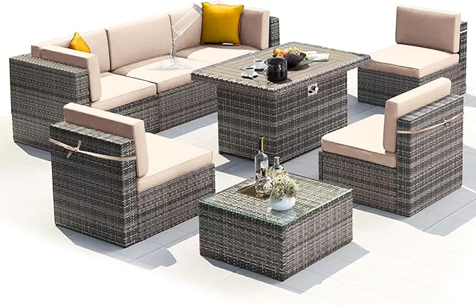 14 PCs Patio Cushion Covers for 7 PCs Outdoor Furniture Sectional Seating Sets Water Resistant Plus 2 Throw Pillows (Khaki, 23.6(L)*23.6(W)*4.33(T) inches)