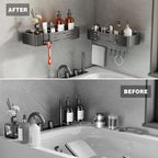 Voldra Shower Caddy Suction Cup, 1 Pack Shower Shelves for Inside Shower No Drilling, Aluminum Suction Showers Organizer with Towel Bar & Hooks Removable Bathroom Shelf Storage Rack(Gray)