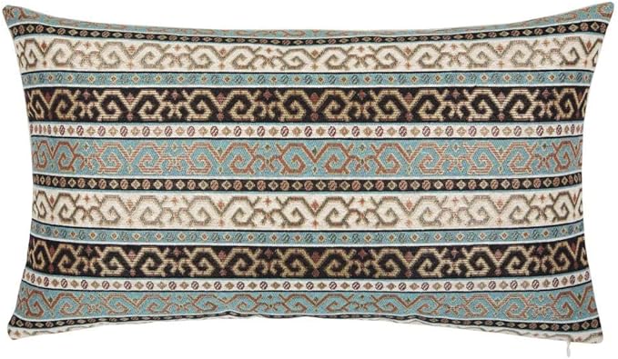 Throw Pillow Covers Turquoise and Black - 14 x 24 Inches Decorative Kilim Lumbar Pillows, Boho Room Decor for Couch, Bohemian Outdoor Case for Farmhouse, Ethnic Shams