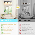 3 Light Modern Bathroom Light Fixtures Over Mirror, Black Vanity Lights for Bathroom Wall Sconces with Milky White Glass Shades, E26 Socket (Bulbs Not Included)