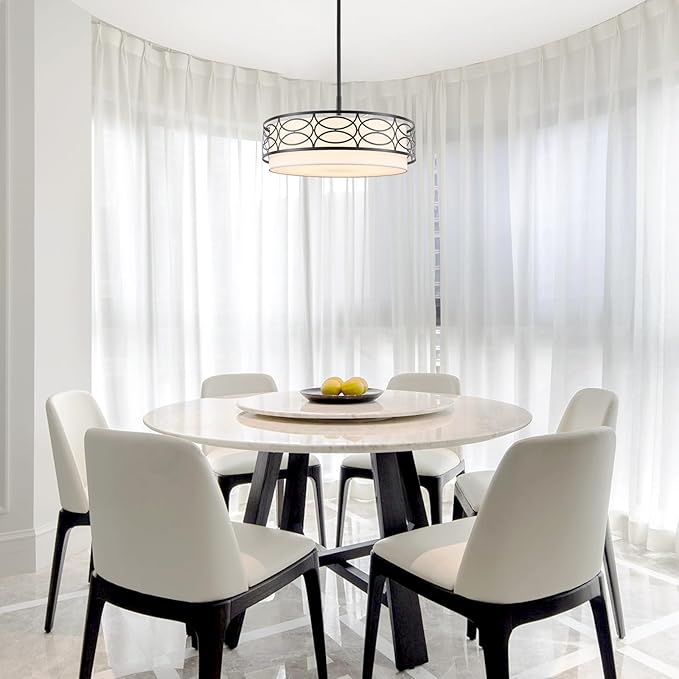 ALISADABOY Drum Chandeliers for Dining Room 21.65’’ Inch Modern Farmhouse Black Chandelier 5 Light Contemporary Hanging Pendant Light Fixture for Living Room Kitchen Island Foyer Entryway Stairway