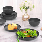 Grey Cups and Plates Sets for Kitchen Plates and Bowls Set, Dishware Sets for 8 Kids Plate Non Toxic Unbreakable and Lightweight,32pcs Halloween Plastic Dinnerware Set, Dishwasher and Microwave Safe