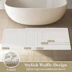 RESARE Waffle Bathroom Runner Rugs, Super Absorbent Bath Mat Non Slip Washable Quick Dry, Ultra Soft Quick Dry Boho Bath Rugs with Tassels for Hallway Bedroom Laundry Room, 2'x4'(24"x48"), White