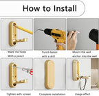 4PCS Folding Coat Hook, Heavy Duty Wall Hooks Made of Zinc Alloy, Foldable Gold Wall Hooks for Hanging Coats, Scarves, Hats, Bathrobes, Keys, Bags (Gold)