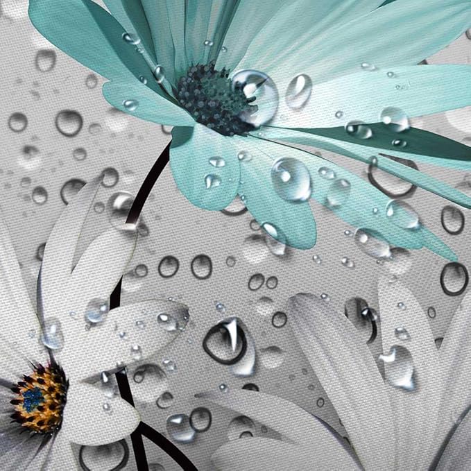 Rustic Farmhouse Teal Floral Shower Curtain, Farm Teal Daisy Flowers and Butterfly Shower Curtain for Bathroom, Country Turquoise Gray Fabric Boho Shower Curtain Set with 12PCS Hooks, 70X85IN
