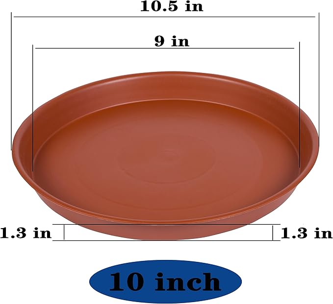 6 Pack of 10 inch Plant Saucer, Heavy Duty Plastic Pot Saucer 10" Round, Planter Tray for Pots, Plant Saucers for Indoors, Pot Trays for Planter 8"/9"/10" (10 inch, Terracotta)