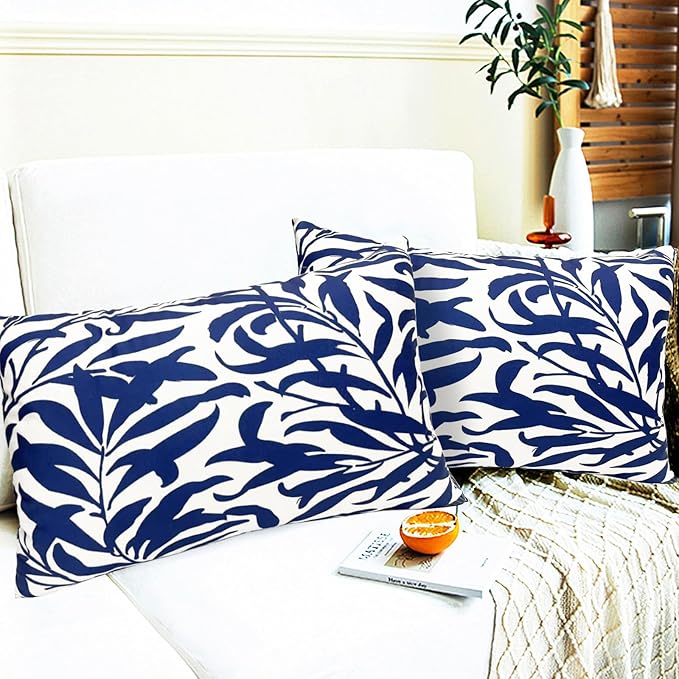Decorative Throw Pillow Covers Set of 2 Blue Pillow Covers 12x20 inch Short Plush Couch Throw Pillow Cases Floral Throw Pillows,Farmhouse Outdoor Pillow Covers for Sofa Bed Living Room Car