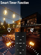 luckystyle 50FT LED Outdoor String Lights with Remote,16+ 1 Shatterproof Bulbs Waterproof and Dimmable Patio Lights for Porch, Garden, Backyard, Deck, Balcony, 2700K, Hanging Lighting