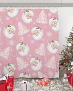 Pink Christmas Shower Curtain, Santa Claus Merry Christmas Tree Shower Curtains Set with Hooks, Winter Snowflake Waterproof Fabric Bathroom Curtains Decor Home Accessories, Stall Long 54 X 78 Inch