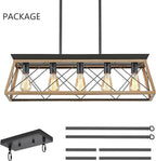 HuixuTe 5-Light Farmhouse Dining Room Chandelier Over Table, Rustic Kitchen Island Lighting, Adjustable Height Pendant Light for Kitchen, Dining Room Table Rustic Wood