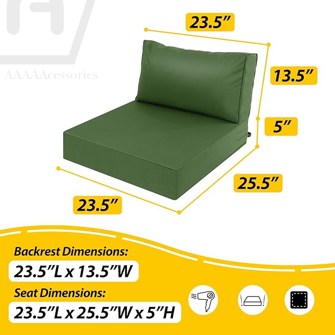 AAAAAcessories Outdoor Deep Seat Cushions, Waterproof, Fade-Resistant Patio Furniture Replacement Cushions, 23.5" x 25.5" x 5" + 23.5" x 13.5", Dark Moss Green