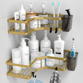 Corner Shower Caddy Organizer Shelf: 2Pack Adhesive Shower Rack, No Drilling Stainless Steel Shower Storage Shelves with Hooks&Toothpaste Holder for Bathroom Kitchen