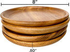 Acacia Wooden Plates – Set of 4, 8” Round Rustic Side Dish & Dessert Plates, Handcrafted Natural Tableware for Appetizers, Snacks, Dining, or Gift