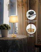 UMEXUS Small Cordless Lamp Rechargeable Table Lamps Set of 2, Dimmable Battery Operated Lights, Portable Accent Light for Side Table Restaurant Dining Outdoor, Blue Fabric Shade, Antique Brass
