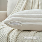 FUTEI Cream White Striped Decorative Throw Pillow Covers 16x16 Inch Set of 2,Square Winter Decorations Couch Pillow Case,Soft Cozy Faux Rabbit Fur & Velvet Back,Modern Home Decor for Bed