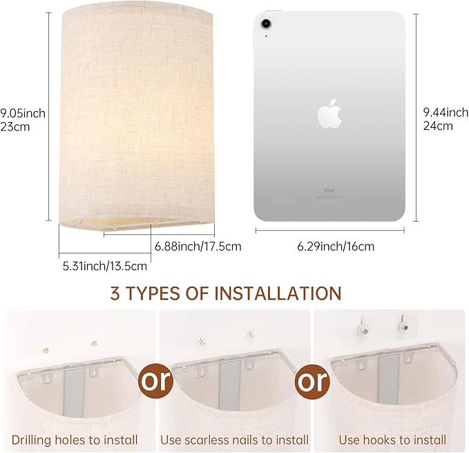 Adhesive Battery Operated Wall Sconce Set of 2, 5000 mAh Battery Rechargeable Bulb with 12 RGB Colors, Stick on Wall Sconce No Drill Wall Lights, Linen