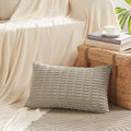 Fancy Homi Taupe Lumbar Decorative Throw Pillow Covers 12x24 Inch for Living Room Couch Bed Sofa, Rustic Farmhouse Boho Home Decor, Soft Striped Corduroy Rectangle Cushion Case 30x60 cm