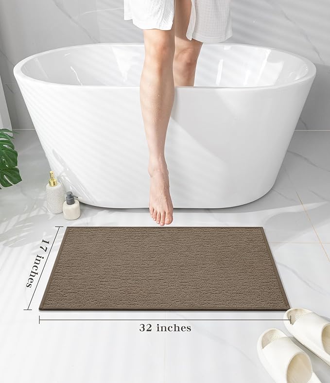 chakme Bathroom Rugs Mat 32x17, Ultra Thin Non Slip Bath Mat Quick Dry Absorbent Bath Mat for Bathroom Floor, (Coffee, 32"x17")