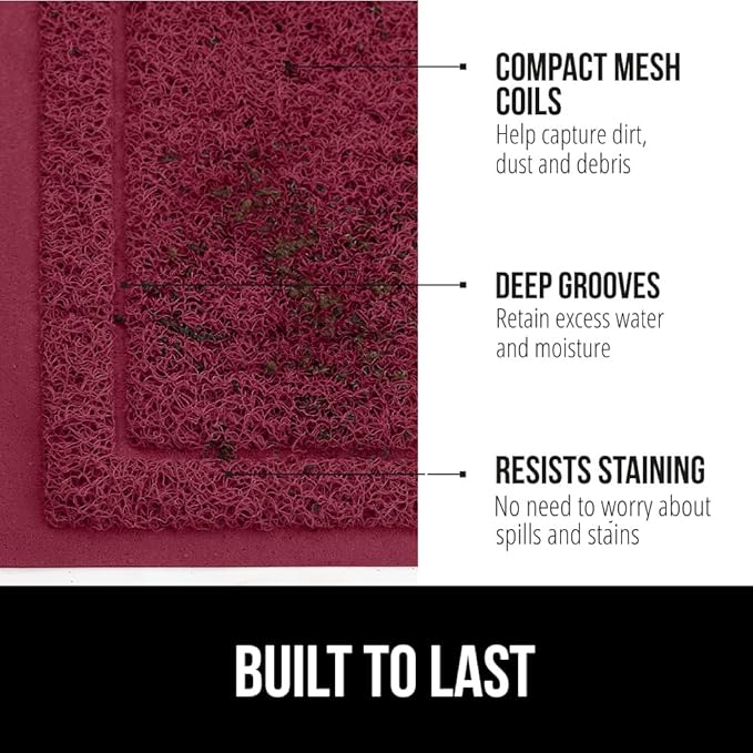 GORILLA GRIP Dirt Grabber Mesh Doormat, Low-Profile, Stain and Fade Resistant Heavy Duty Quick Dry Striped Doormats, Mats for Indoor or Outdoor Entry, Shoe Scraper, Garage Entrance Mat, 35x23 Burgundy
