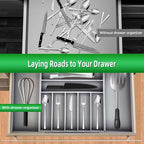 Silverware Organizer Kitchen Drawer Organizer Utensil Organizer Bamboo Silverware Holder Cutlery Organizer in Drawer Flatware Organizer Tray(9 slots, Gray)
