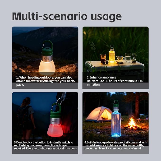NxyznmqlCamping Essentials, Rechargeable Waterproof LED Color Changing Light, Waterproof Portable Light with Bottle Adapter, Outdoor Emergency Light (Green)