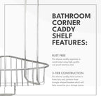 ToiletTree Products Stainless Steel Floor Shower Caddy - Corner Caddy Shelf for Bathroom and Bath Storage - Rust-Proof Caddy for Shampoo, Soap, and More