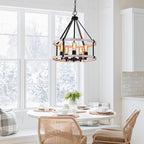 5-Light Farmhouse Chandelier, 17.7 Inch Rustic Black and Vintage Wood Finish Chandeliers for Dining Room Light Fixture, Adjustable Height Hanging Light for Kitchen Island, Entryway, Living Room