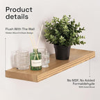 BAOBAB WORKSHOP Natural Wood Floating Shelves for Wall 20 Inch Wide, Solid Wooden Shelf 20 In, Bathroom Shelves for Room Wall Mounted Kitchen Rustic Farmhouse, Oak Floating Shelf, 20W × 6.7D, Set of 2