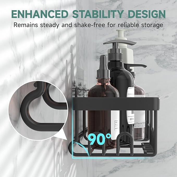 Veken Rustproof&Waterproof Shower Caddy 5-Pack, No Drilling Adhesive Wall Mounted Shower Shelves Rack, Heavy Weight Bearing, Large Organizer Storage Accessories, Ideal for Bathroom,Home&Kitchen, Black