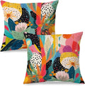 JINYO Abstract Boho Floral Pillow Covers 18x18 Set of 2, Maximalist Eclectic Plants Decorative Throw Pillow Cases, Trendy Colorful Botanical for Couch Living Room Bedroom Home Decor