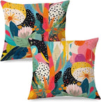 JINYO Abstract Boho Floral Pillow Covers 18x18 Set of 2, Maximalist Eclectic Plants Decorative Throw Pillow Cases, Trendy Colorful Botanical for Couch Living Room Bedroom Home Decor