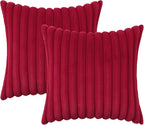 decorUhome Faux Fur Christmas Throw Pillow Covers 22x22 Set of 2, Decorative Soft Plush Striped Neutral Couch Euro Pillow Covers with Velvet Back for Sofa, Bed, Living Room Home Decor, Red