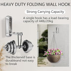 2PCS Foldable Wall Hooks, Heavy Duty Zinc Alloy Folding Wall Hooks,Folding Coat Hooks, Flip Down Hook for Hanging Coats, Bags, Hats, Cooking Utensil, Bathrobes, Keys (Silver)