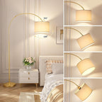 Ambimall Dimmable Arc Floor Lamp with Remote, Color Temperatures and Brightness Adjustable, Arched Floor Lamp with Rotating Head, Over Couch Arched Reading Light for Living Room (Deep Beige and Gold)