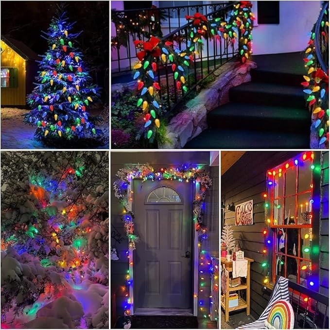 50 LED C6 LED Christmas Lights 16.4Ft C6 Christmas Lights Battery Operated C6 Christmas Lights Seasonal Lighting for Indoor Outdoor Xmas Tree Garden Patio Party Christmas Decor Multi-Color